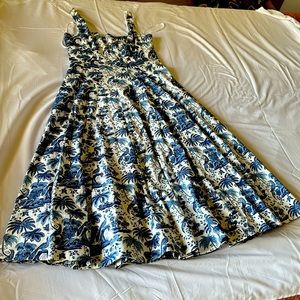 STAUD Wells  A-Line dress size US10/LG in China Bleu Toile